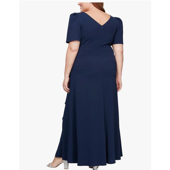Alex Evenings Navy Blue Embellished Neck Ruffle Gown Dress Plus Size 16 $249 NEW - Picture 3 of 16